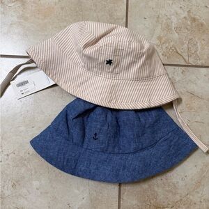 Janie and Jack Striped Tan and Blue Kids Hats